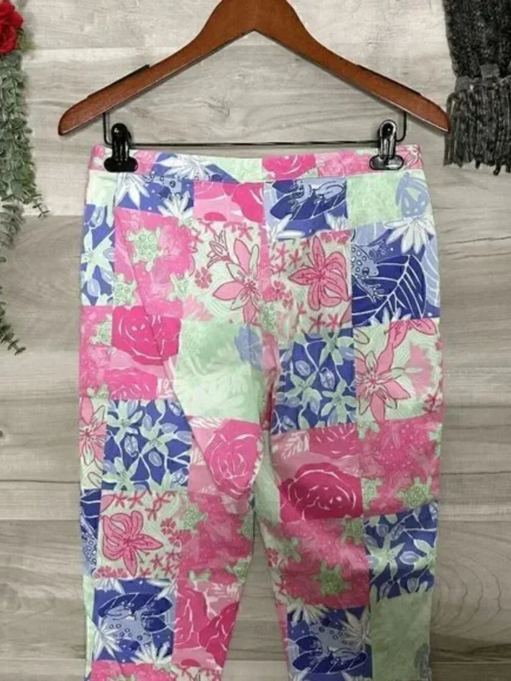 Lilly Pulitzer Womens Multicolor Floral Checkered Stretch Capri Pants Size 8